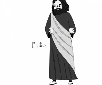 philip apostle christian icon black white retro cartoon character outline
