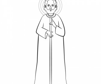philip christian apostle icon black white retro cartoon character outline