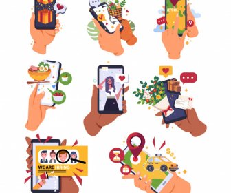 Phone Application Icons Hands User Interface Sketch