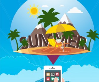ビーチ休暇のデザインと携帯電話アプリケーションのプロモーションのバナー