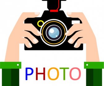 사진 앱 개념 디자인 손과 카메라 일러스트레이션