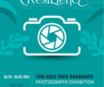 Photography Exhibition Invitation Card Template Elegant Flat Camera Leaves Decor