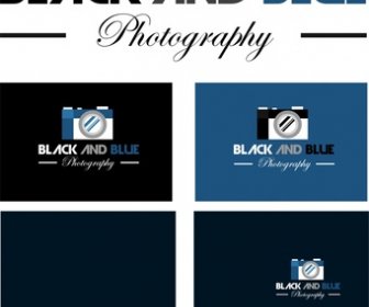 काले और नीले रंग की पृष्ठभूमि पर फोटोग्राफ़ी लोगो डिजाइन