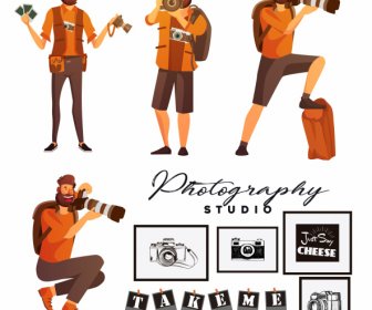Photography Studio Advertising Banner Cameramen Cameras Sketch