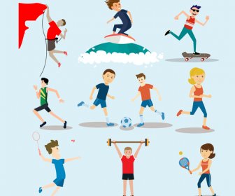 Kegiatan Fisik Vektor Ilustrasi Dengan Olahraga Outdoor