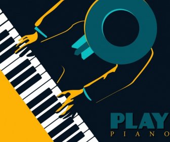 鋼琴音樂會的廣告圖標設計鍵盤鋼琴黑