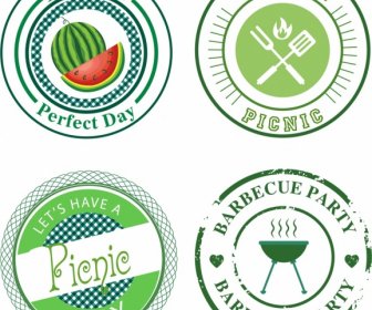 Picnic Labels Collection Classical Flat Circles Isolation