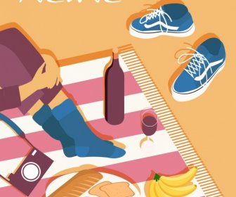 Piknik Poster Makanan Taplak Meja Santai Manusia Ikon