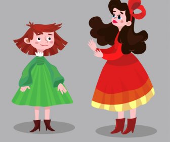 ícones De Personagens De Livros De Imagem Colorido Esboço De Desenho Animado Clássico