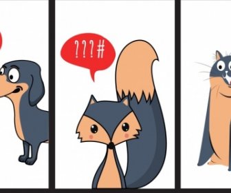 Bilderbuch Zeichnungen Niedlichen Hund Fox Katze Symbole
