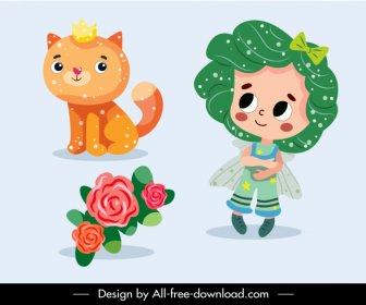 그림책 아이콘 천사 고양이 꽃다발 스케치