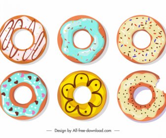 Pies Icons Bright Colorful Classic Flat Sketch