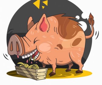 돼지 동물 아이콘 이상한 만화 캐릭터 스케치