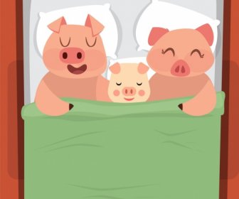 Schwein Familie Malerei Niedliche Zeichentrickfiguren