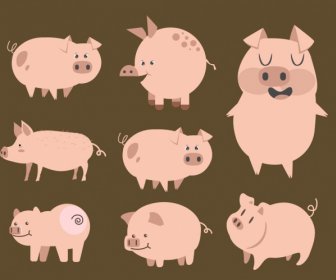 Schwein Ikonen Sammlung Niedliche Zeichentrickfiguren