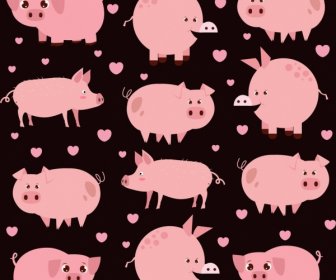 Pig Icons Collection Cute Pink Design