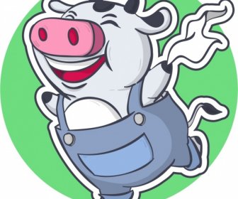Pig Icons Funny Stylized Cartoon Design