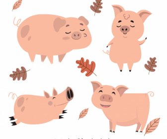 Piglet Icons Cute Cartoon Design Handdrawn Classic
