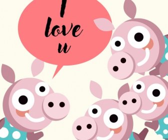 Schweine Hintergrund Niedlich Lustige Symbole