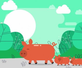 pigs painting multicolored classical design