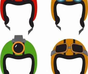 Pilot Helmet Icons Various Colored Design