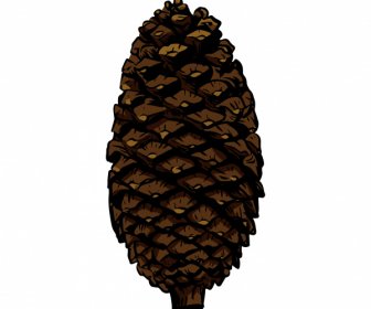 Ikon Kerucut Pinus Berwarna Desain Handdrawn Vintage