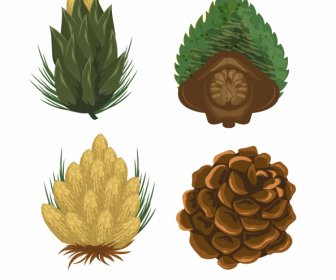 Ikon Kerucut Pinus Berwarna Desain Klasik