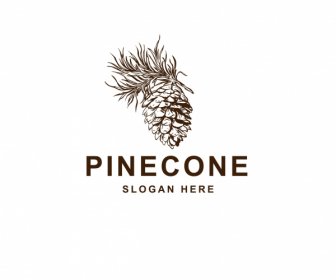 Template Logo Kerucut Pinus Sketsa Handdrawn Klasik