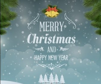 Pine Needles With Bell Christmas Background Vector