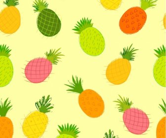 Pineapple Background Colorful Handdrawn Sketch Repeating Decor