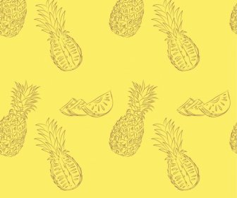 Pineapple Background Yellow Handdrawn Outline