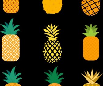 Pineapple Icons Collection Colorful Flat Shapes