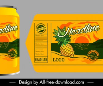 Pineapple Juice Label Template Colored Classic Decor