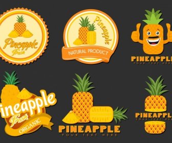 Ananas-Logos Gelbe Symbole Verschiedene Formen Isolierung