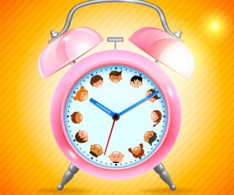 Pink Alarm Clock Realistic Illustration