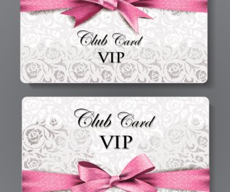 Pink Bow With Floral Vip Cards Vector