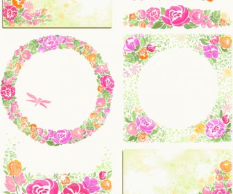Pink Flower Frame And Cards Vector