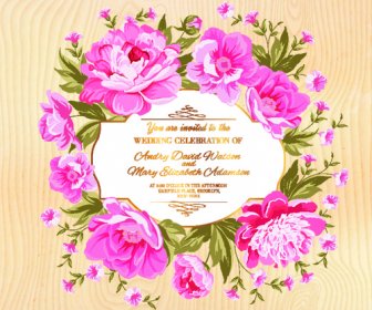 Pink Flower Frame Wedding Invitation Cards