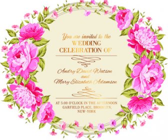 粉紅色的花框婚禮邀請卡