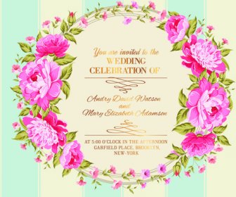 Pink Flower Frame Wedding Invitation Cards