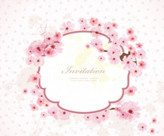 Pink Flower Frame Wedding Invitation Cards Vector