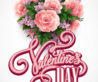 Flor-de-rosa Com O Dia Dos Namorados Coração Forma Cartões Vector