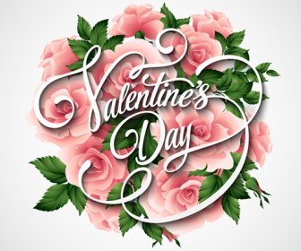 Pink Flower With Heart Shape Valentine Day Cards Vector