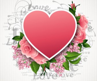Vektör Pembe çiçek Ile Kalp şekli Sevgililer Günü Kartları
