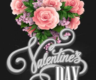 Vektör Pembe çiçek Ile Kalp şekli Sevgililer Günü Kartları