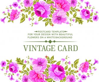 Pink Flowers Vintage Card Vector