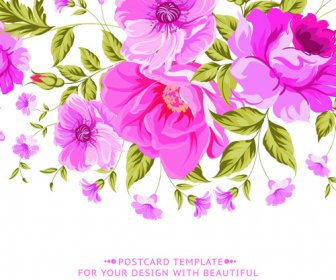 Pink Flowers Vintage Card Vector