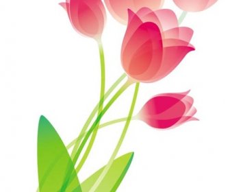 Merah Muda Mengilap Tulip Flower Buket Vektor Seni Ilustrasi