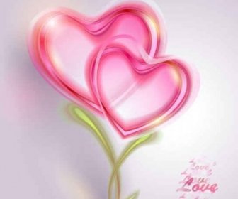 ピンクのハートのバレンタイン カード光沢のあるベクトル