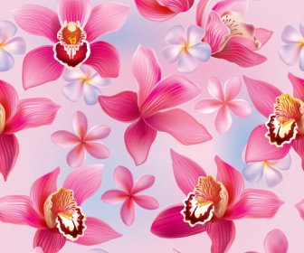 Pink Orchids Vector Seamless Pattern